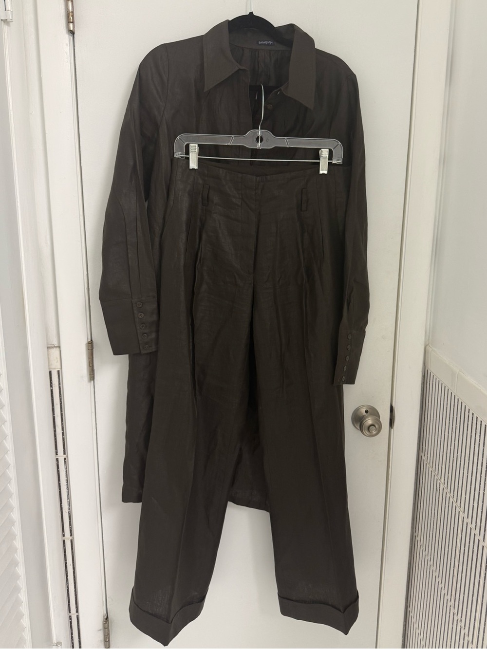 Magaschoni Collection  Brown 2-Piece Duster Shirt Dress & Wide Leg Pant size 4